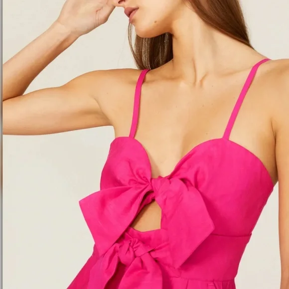 Milly Anya Linen Pink Bow Front Romper Size 10 - Picture 4 of 9